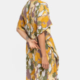 Viscose kaftan with abstract print in amber
