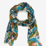 Viscose scarf with floral print in blue tones