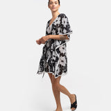 Black and white floral print cotton caftan