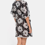 Black and white floral print cotton caftan