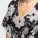 Black and white floral print cotton caftan