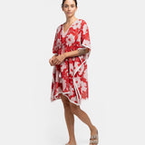 Cotton caftan with white and red floral print