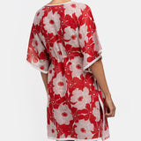 Cotton caftan with white and red floral print