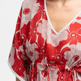 Cotton caftan with white and red floral print