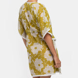 Caftán de algodón con estampado floral en blanco y verde