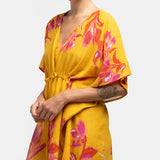 Caftán de algodón con estampado floral en ámbar