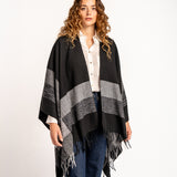 Poncho estampado a rayas negro