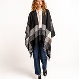 Poncho estampado a rayas negro