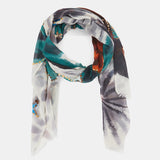 Wool scarf with orange floral print