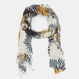 Black floral print wool scarf