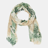 Green floral print wool scarf