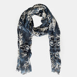 Grey floral print wool scarf