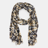 Black floral print wool scarf