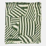 Pañuelo de lana con estampado lineal blanco y verde