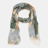Green floral print wool scarf