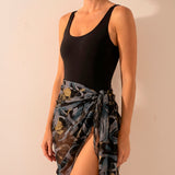 Pañuelo de viscosa con estampado abstracto negro