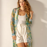 Tunica in viscosa con stampa floreale verde