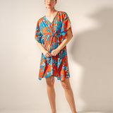 Roter Baumwoll-Kaftan mit Blumendruck