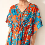 Roter Baumwoll-Kaftan mit Blumendruck
