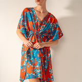 Roter Baumwoll-Kaftan mit Blumendruck