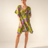 Grüner Baumwoll-Kaftan mit Blumendruck