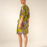 Grüner Baumwoll-Kaftan mit Blumendruck