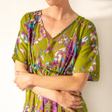 Grüner Baumwoll-Kaftan mit Blumendruck