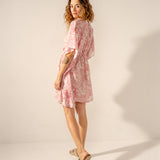 Caftano in cotone con stampa floreale rosa