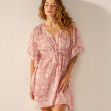 Caftano in cotone con stampa floreale rosa