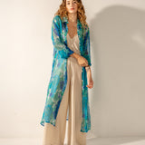 Blaue Tunika aus Viskose mit Blumenmuster