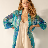 Blaue Tunika aus Viskose mit Blumenmuster