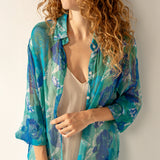 Blaue Tunika aus Viskose mit Blumenmuster