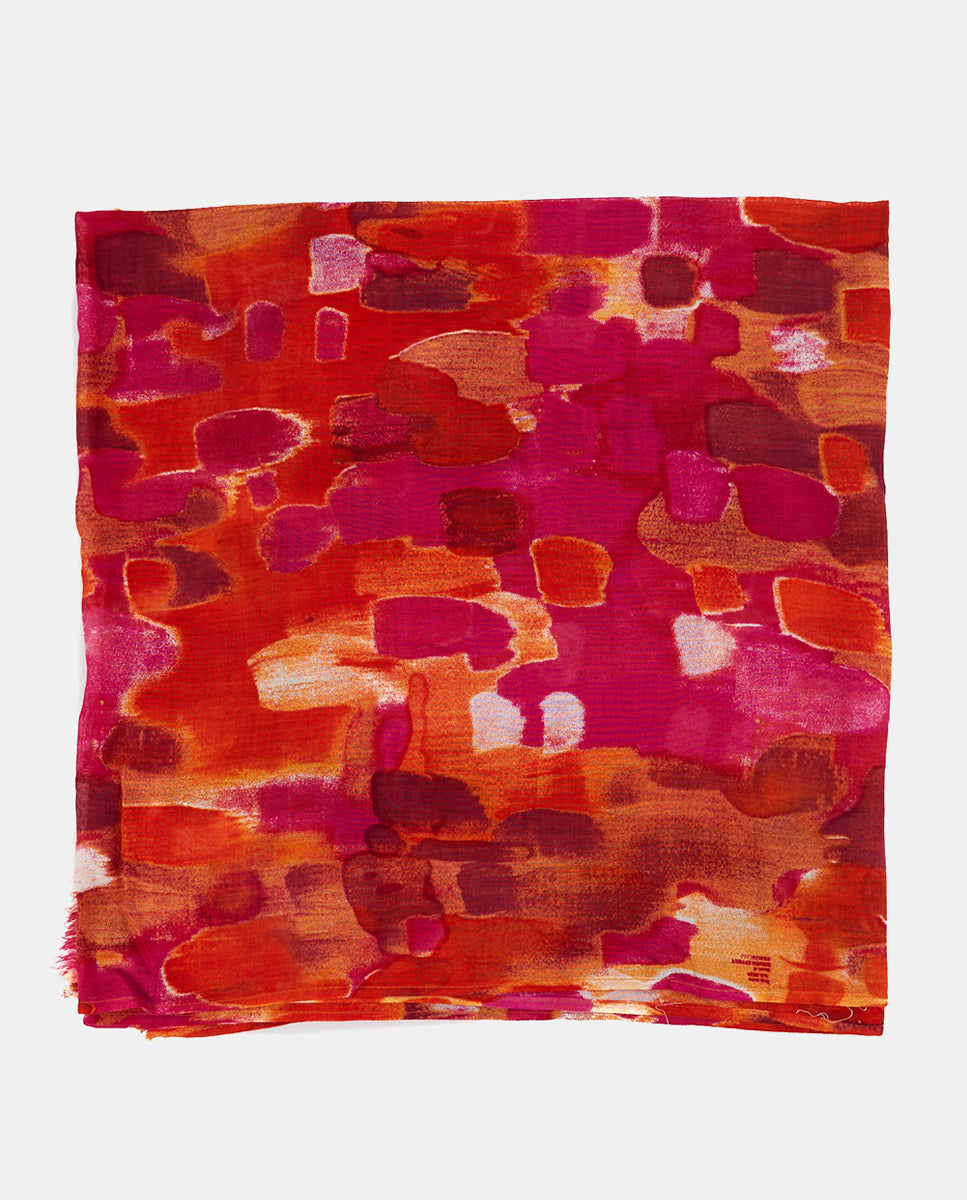 Pañuelo de viscosa con estampado abstracto fucsia en Abbacino