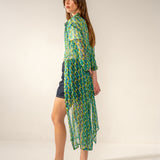 Túnica de viscosa con estampado geométrico verde