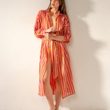 Túnica de viscosa con estampado a rayas fucsia