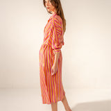 Túnica de viscosa con estampado a rayas fucsia