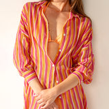 Túnica de viscosa con estampado a rayas fucsia