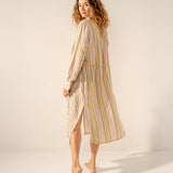 Tunica in viscosa con stampa a righe fucsia