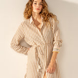 Tunica in viscosa con stampa a righe fucsia