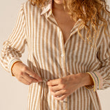 Tunica in viscosa con stampa a righe fucsia