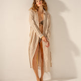 Tunica in viscosa con stampa a righe fucsia