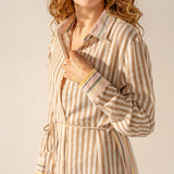 Tunica in viscosa con stampa a righe fucsia