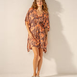 Caftano in cotone con stampa astratta arancione