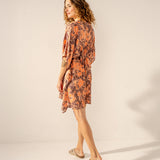 Caftano in cotone con stampa astratta arancione