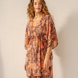 Caftano in cotone con stampa astratta arancione