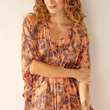 Caftano in cotone con stampa astratta arancione