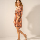 Caftano in cotone con stampa astratta arancione