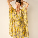 Baumwollkaftan mit grünem abstraktem Druck