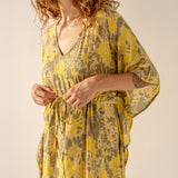 Baumwollkaftan mit grünem abstraktem Druck