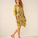 Baumwollkaftan mit grünem abstraktem Druck